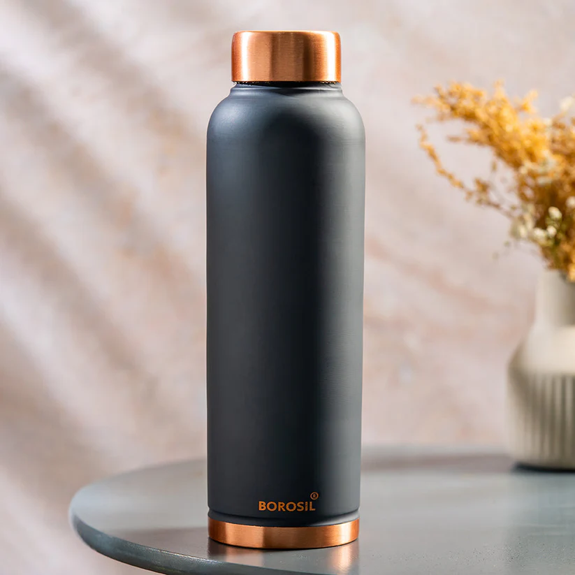 Borosil Eco Copper Water Bottle (1 L, Grey)