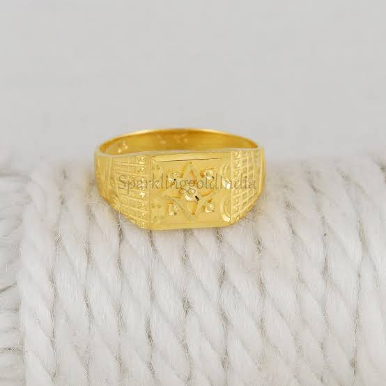Men's Gold-Plated Geometric Signet Ring | Square Textured Fashion Finger Ring for Men & Boys
