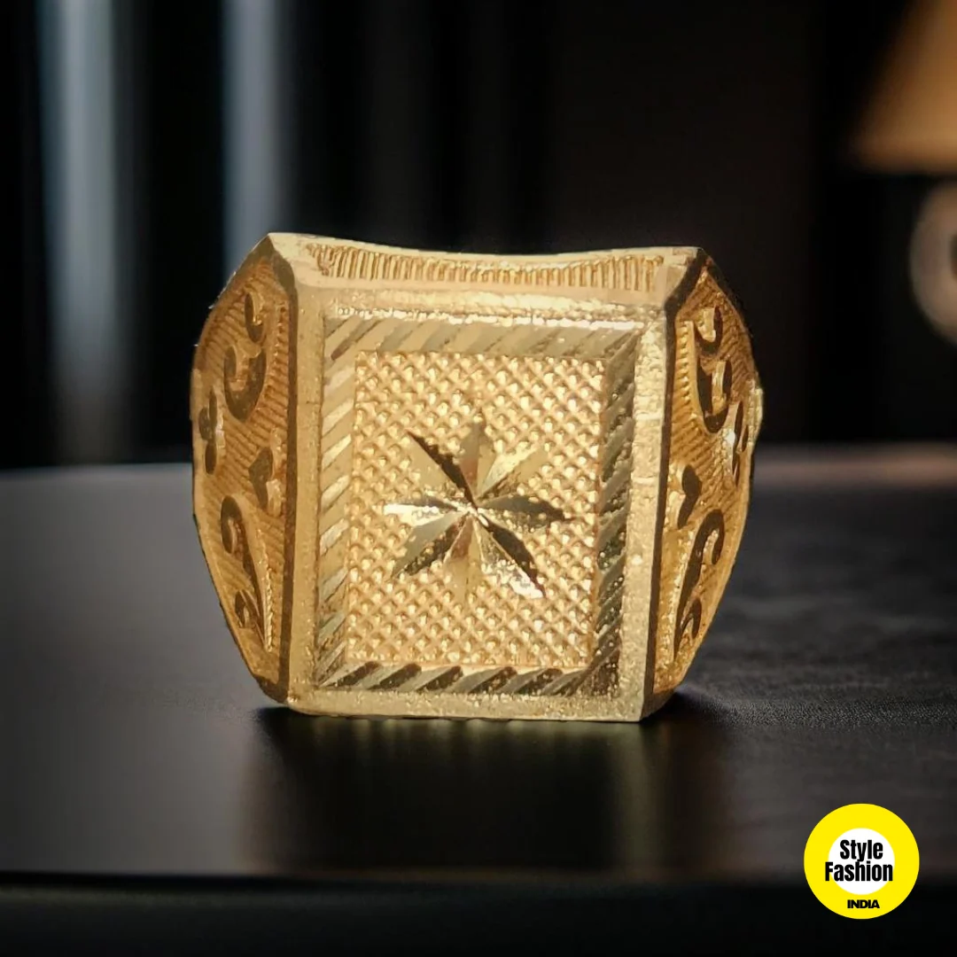 Gold-Plated Geometric Signet Ring for Men | Premium Statement Fashion Ring