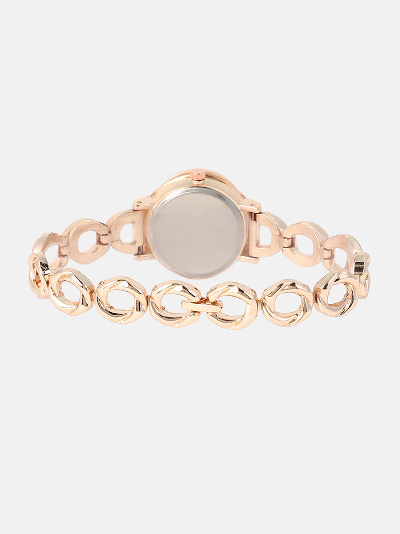 Women's Luxury Rose Gold Crystal Studded Bracelet Analog Watch | Elegant Party Wear Wrist Watch