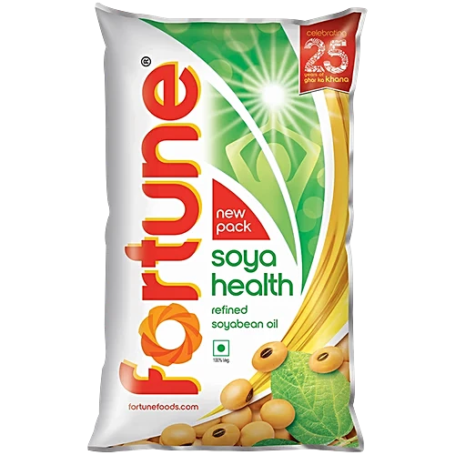 Fortune Soya Health Refined Soyabean Oil, Cholesterol-Free Cooking Oil, Rich in Omega 3 & 6, 750 ml Pouch