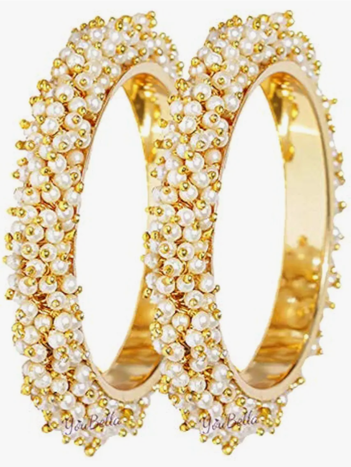 Traditional Gold-Plated Pearl Choker Necklace Set with Bangles for Women
