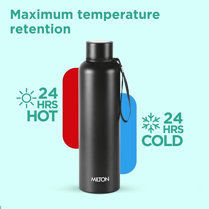 Milton Aura 1000 Thermosteel Vacuum Insulated Stainless Steel Water Bottle (1000 ml, Black)