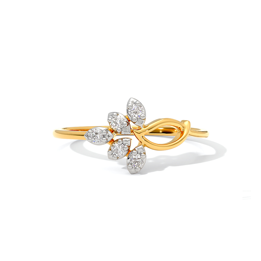 18K Yellow Gold Wave Design Diamond Ring for Women