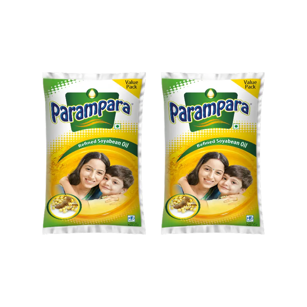 Parampara Refined Soyabean Oil Value Pack, Fortified Cooking Oil, 1 L Pouch (Pack of 2)