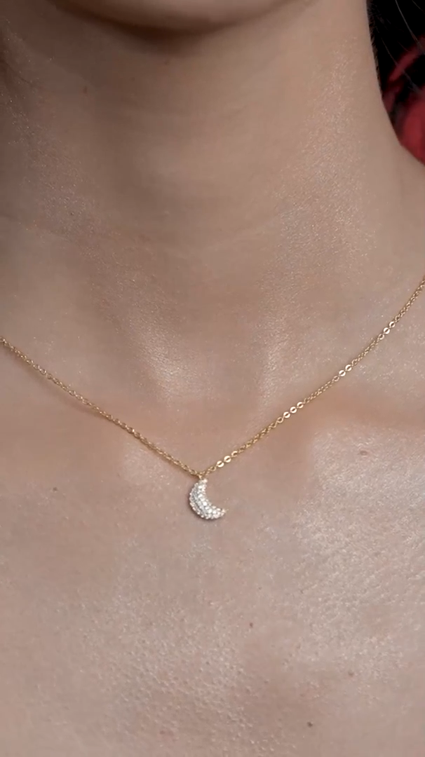Women's Gold Plated Crescent Moon Crystal Pendant Necklace | Elegant Moon Shape Necklace for Women & Girls