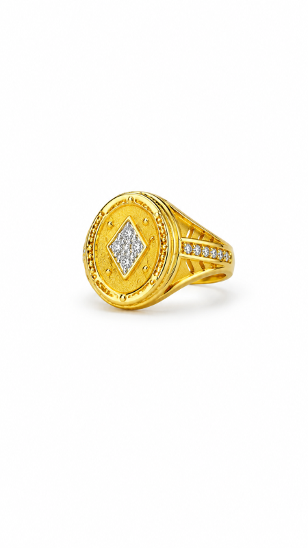 Men's Gold Plated Square CZ Studded Religious Statement Ring