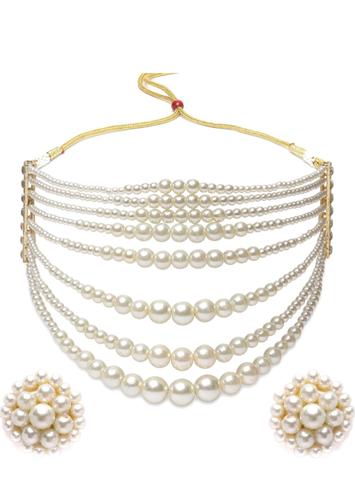 Elegent Multi Layer Pearl Choker Necklace Set For Womens