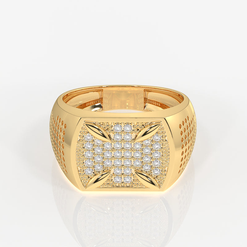 18K Yellow Gold Pave Diamond Signet Ring for Men
